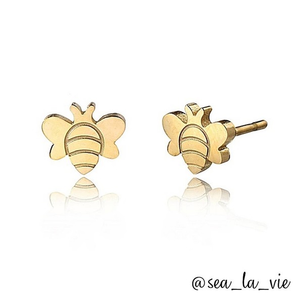 Sea La Vie Jewelry - Honey Bee 18K Gold Plated Sterling Silver Stud Earrings